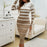 Khaki Striped Long Knit Bodycon Dress On Sale