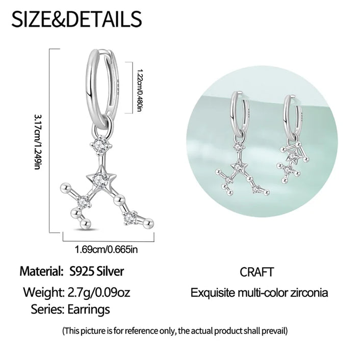 12 Constellation 925 Sterling Silver Sagittarius Hoop Earrings Timeless Zodiac Elegance On Sale