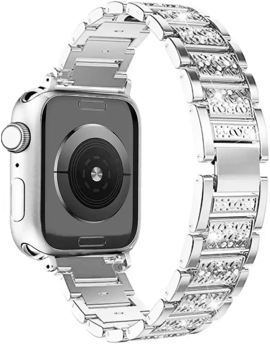 Silver Stainless Steel Rhinestone Watch Band Adjustable Folding Clasp For Apple Watch Series On Sale