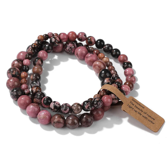 3pcs Set Rhodonite Natural Stone Beads Couple Bracelet On Sale