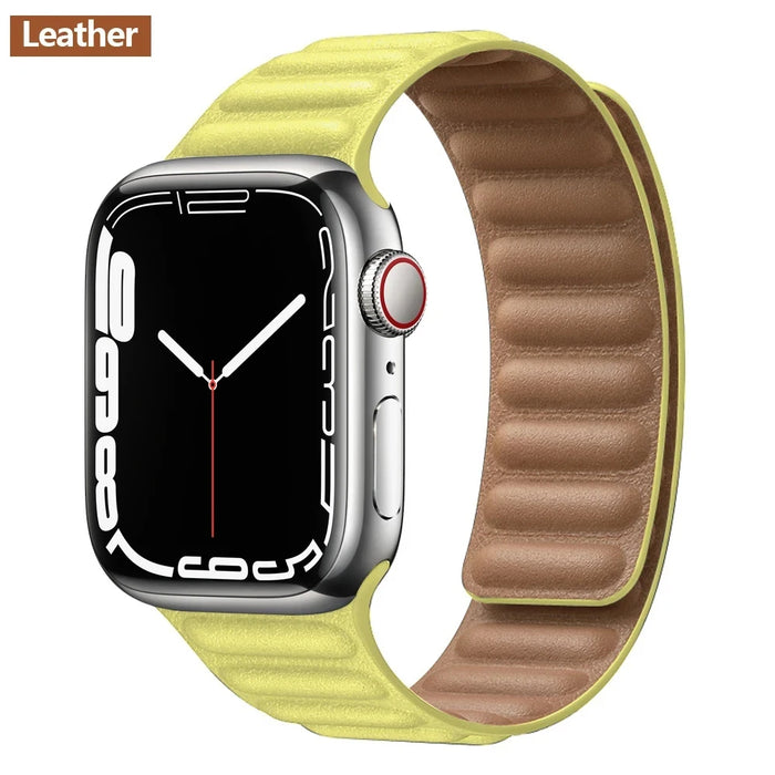 Yellow Leather Link Magnetic Loop Apple Watch Band On Sale