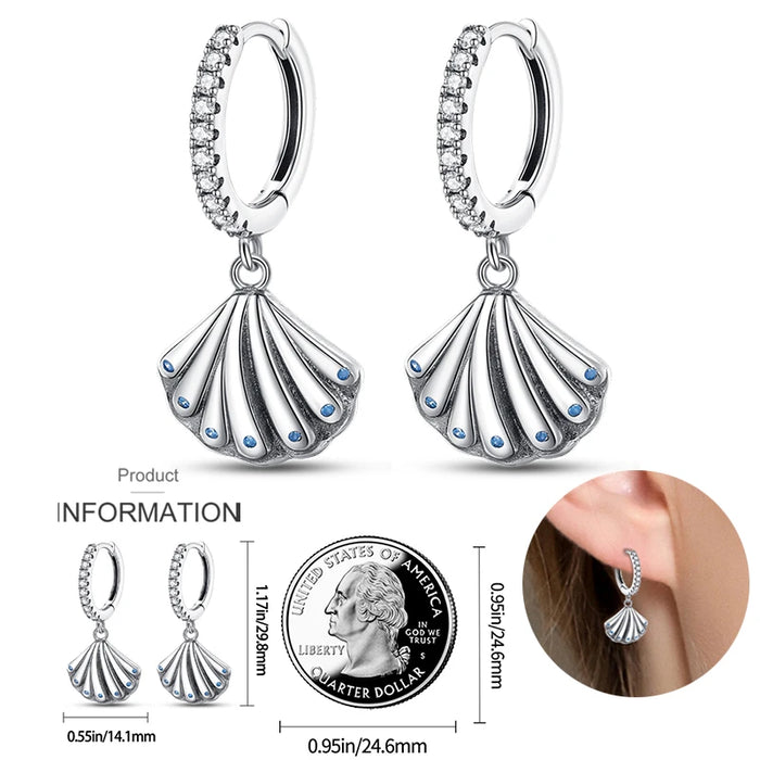 Elegant Seashell Ocean-Inspired 925 Sterling Silver Hoop Earrings On Sale