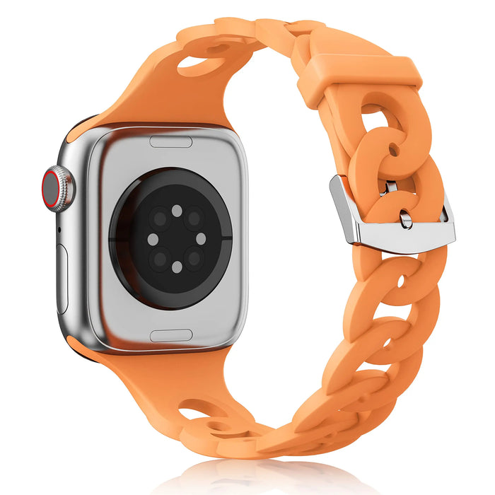 Orange O-Ring Silicone Chain Link Bracelets For Apple Watch Band 38mm, 40mm, 41mm, 42mm, 44mm, 45mm, 46mm, 49mm On Sale
