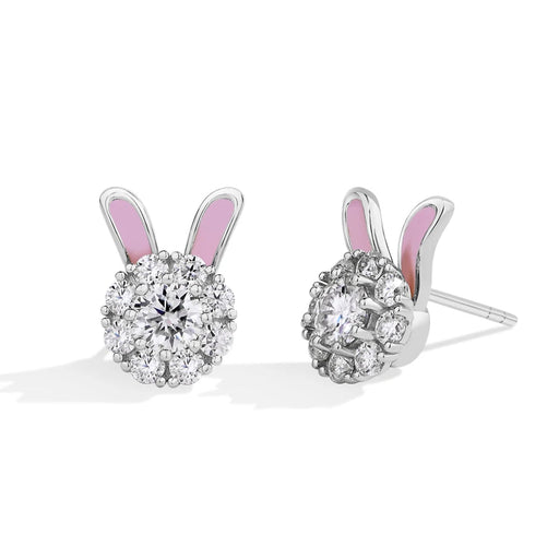 925 Sterling Silver White Gold Plated Moissanite Diamond Bunny Ears Enamel Design Stud Earrings On Sale