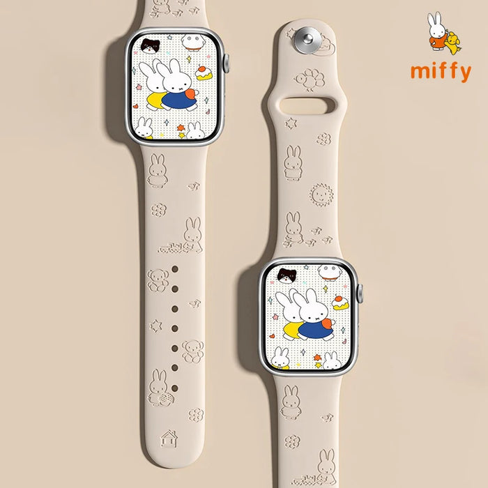 Miffy Theme Design Silicone Apple Watch Band 49mm, 46mm, 45mm, 44mm, 42mm, 41mm, 40mm, 38mm On Sale