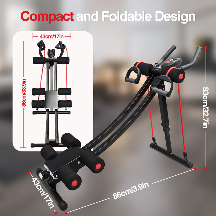 Height Adjustable Foldable Ab Exercise Machine with LCD Monitor, Dual Track Core Trainer for Home Gym On Sale