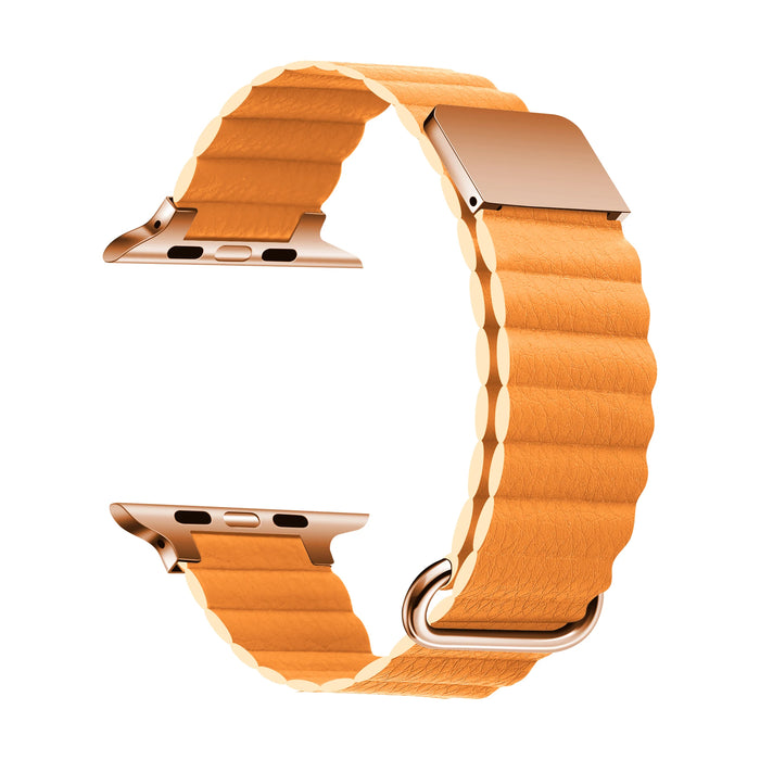 Orange Leather Magnetic Loop Apple Watch Ultra Band 38mm, 40mm, 42mm, 44mm, 45mm, 46mm, 49mm On Sale