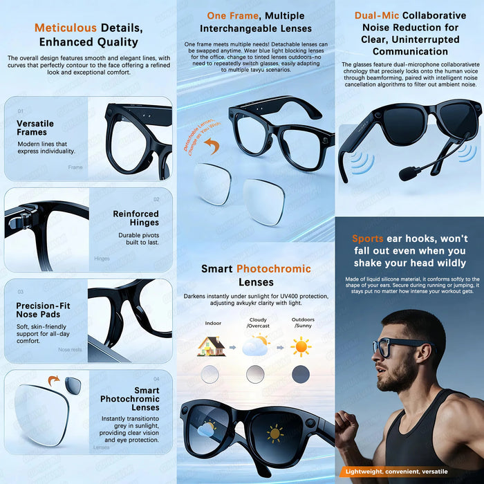 AI Smart Eyewear With Touch Control And Charging Case For Photo, Music, Calls, Hands-free video and Audio Recording On Sale