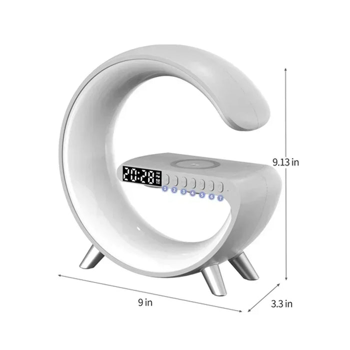 Smart Wireless Phone Charger with Bluetooth 5.0 Dual Speakers LED Alarm Clock and Atmosphere Night Light Lamp On Sale