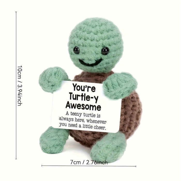 Handmade Positive Message Cute Upbeat Turtle Crochet Plush Dolls For Desktop And Home Decor On Sale