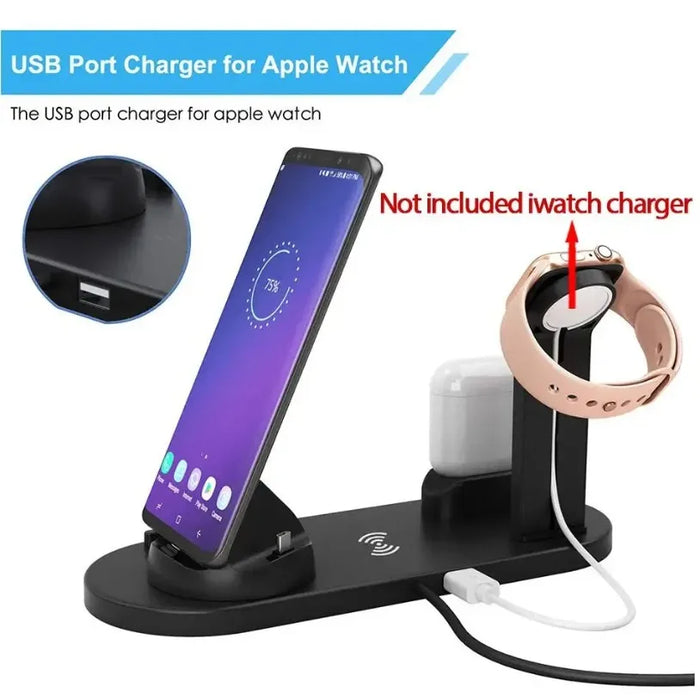 Qi-compatible Multi-device Wireless Charging Station With Smartphone, Smartwatch Holder and Earbud Charging Support On Sale