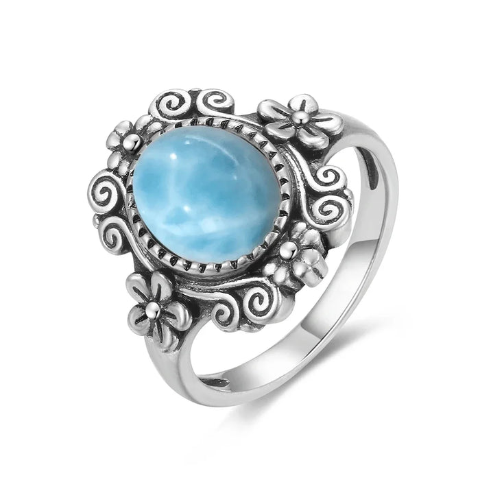 925 Silver Natural Larimar Stone Vintage Style Rings On Sale