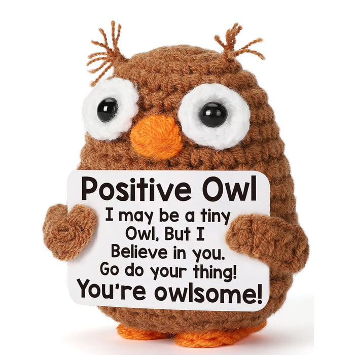 Handmade Positive Message Cute Upbeat Owl Crochet Plush Dolls For Desktop And Home Decor On Sale