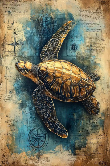 Sea Turtle Illustration Artwork - Vintage Marine Life Canvas Print Nautical Treasure Map Wall Decor Ocean Theme Poster On Sale