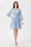 Blue Elegant Vintage French Embroidery Lace Style Long Lantern Sleeves Shirt Dress On Sale
