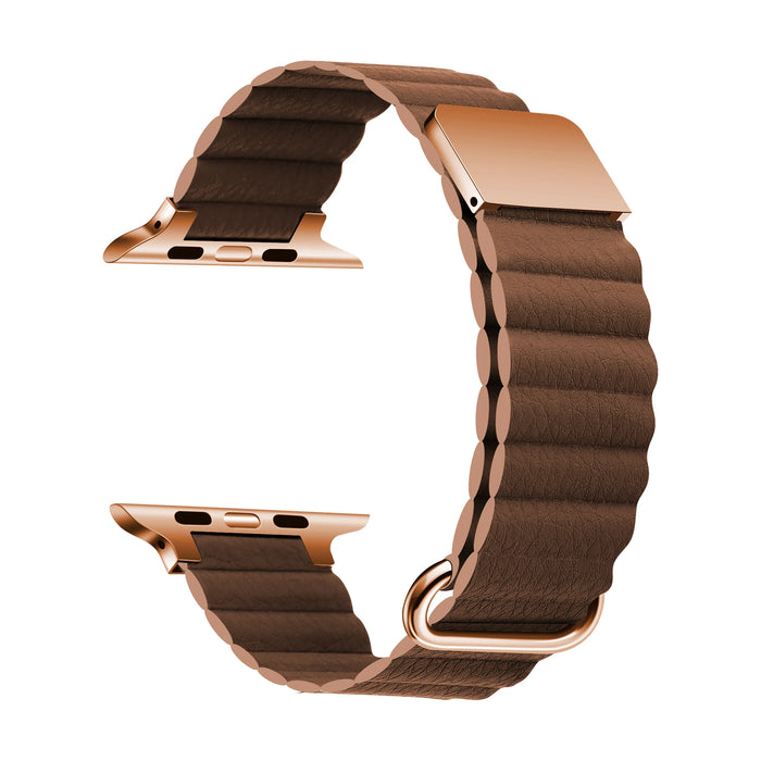 Brown Leather Magnetic Loop Apple Watch Ultra Band 38mm, 40mm, 42mm, 44mm, 45mm, 46mm, 49mm On Sale