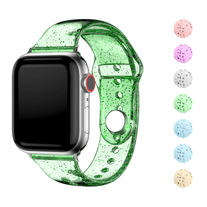 Green Transparent Glitter Silicone for Apple Watch Band 38mm, 40mm, 42mm, 44 mm, 45mm, 49mm On Sale