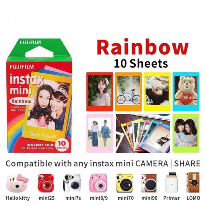 10 Sheets Rainbow Fujifilm Instant Mini Film Color Frame Designs Compatible With Mini Instax Cameras On Sale
