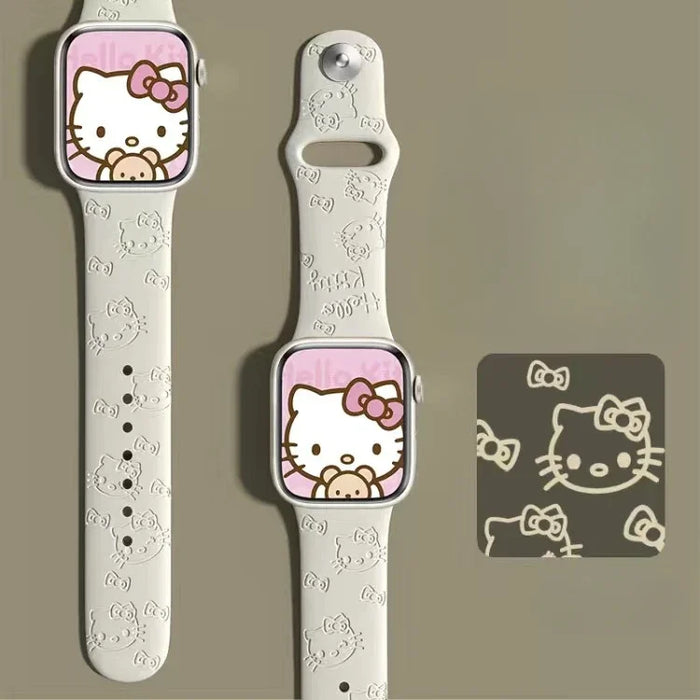 Dream Cream White Hello Kitty Theme Design Silicone Apple Watch Band On Sale