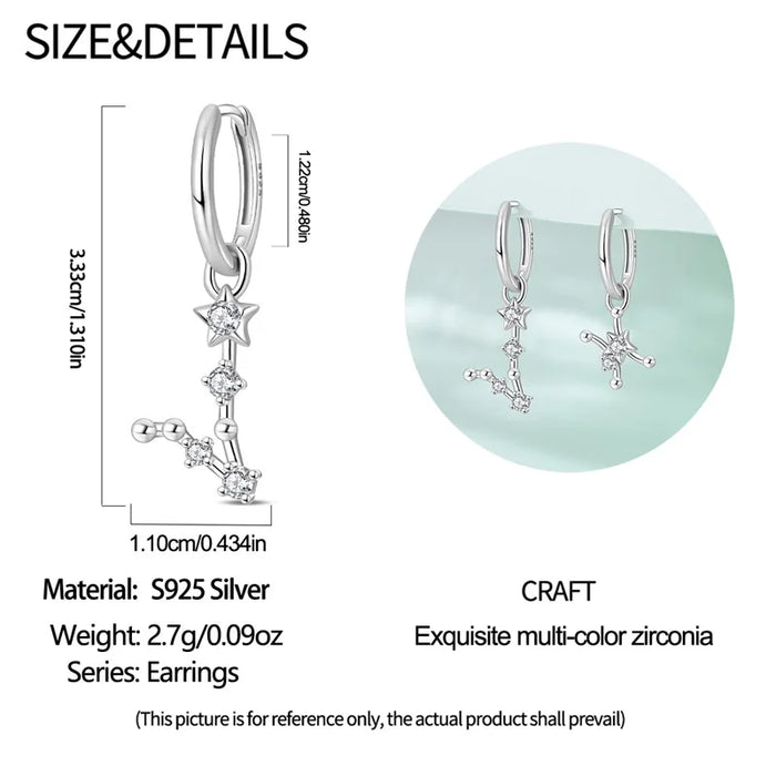 12 Constellation 925 Sterling Silver Aries Hoop Earrings Timeless Zodiac Elegance On Sale