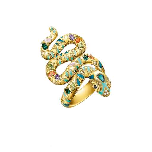 18K Gold Plated 925 Sterling Silver Bohemian Style Snake Pave Ring On Sale