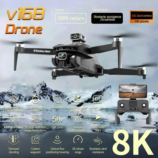 V168 Pro 5G Wifi 8K HD Dual Camera GPS Obstacle Avoidance Brushless Motor Drone On Sale