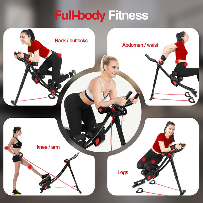 Height Adjustable Foldable Ab Exercise Machine with LCD Monitor, Dual Track Core Trainer for Home Gym On Sale