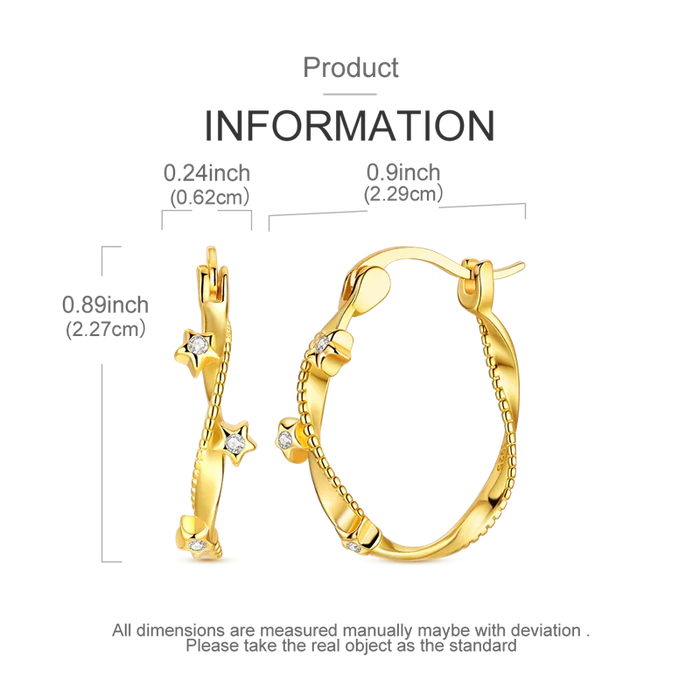 925 Sterling Silver Stars Round Hoop Earrings With Zircon Accents On Sale