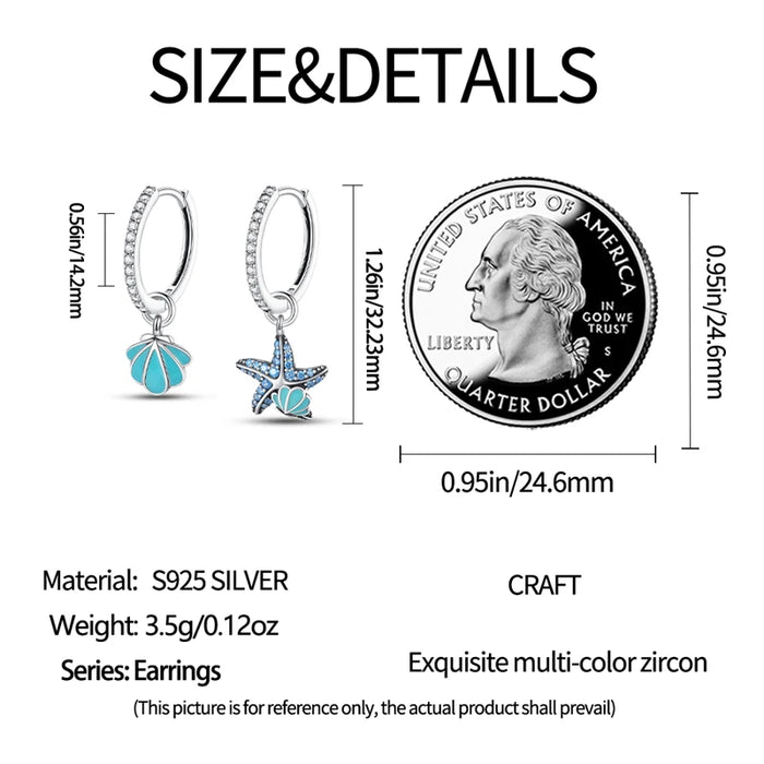 Elegant Ocean-Inspired 925 Sterling Silver Hoop Earrings Optional Luminous Accent On Sale