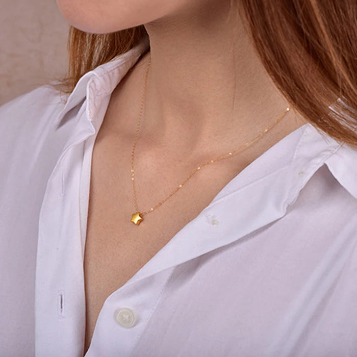 24K AU999 Gold Star Pendant And Genuine 18K AU750 Gold Chain Necklace On Sale