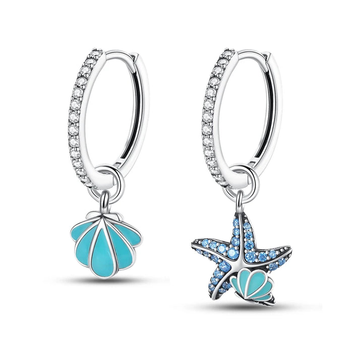 Elegant Ocean-Inspired 925 Sterling Silver Hoop Earrings Optional Luminous Accent On Sale