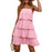 Pink Ruffle Tiered Layered spaghetti Strap Chiffon Mini Swing Dress On Sale