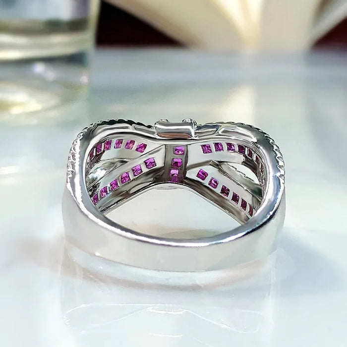925 Sterling Silver Natural Ruby Red Bow Gemstone Ring On Sale