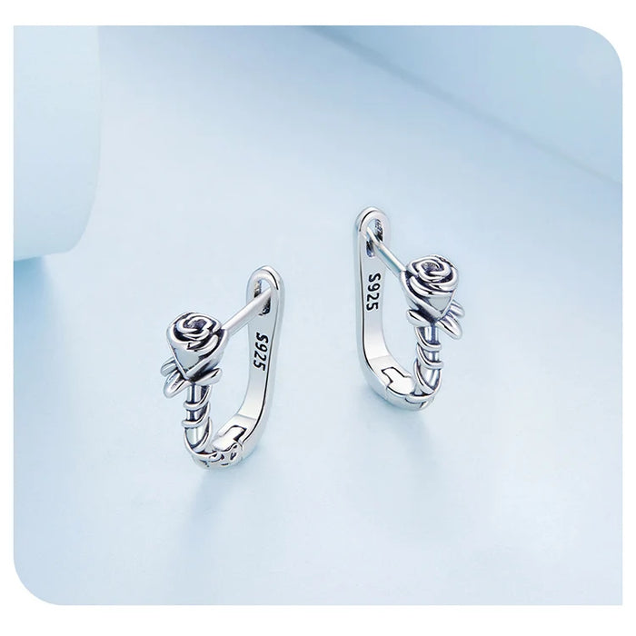 925 Sterling Silver Rose Vine Hoop Earrings On Sale