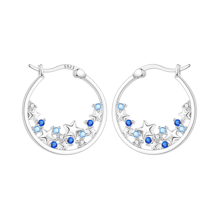 925 Sterling Silver Dreamy Celestial Elegance Stars Hoop Earrings On Sale 