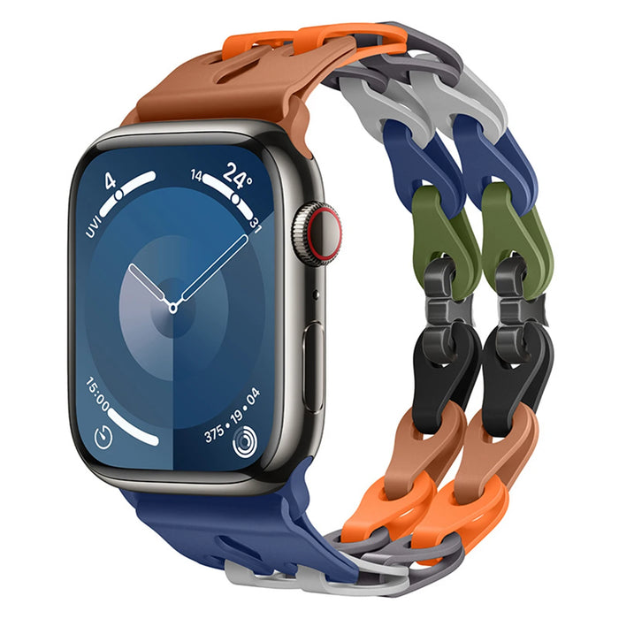 Camouflage Rainbow Bike Chain Link Silicone Watch Band for Apple Watch Compatible Models 38mm - 49mm On Sale