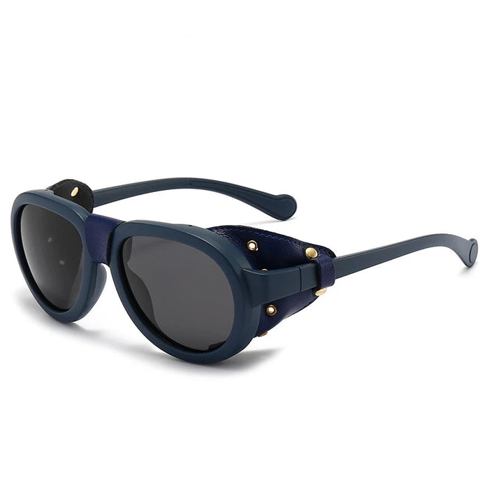 Blue Frame Chic Vintage Steampunk Goggle Style Oval Polarized Sunglasses On Sale