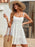 Women's Jacquard Dots Texture Drop-Waist Tie Shoulder Straps Square Neck White Lace Loose Mini Dresses On Sale