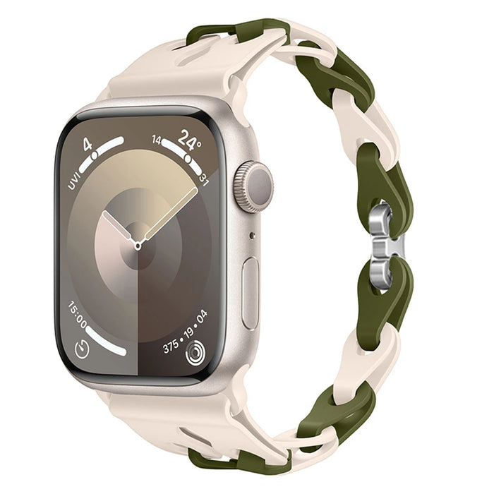 Starlight Olive Green Single Bike Chain Link Silicone Watch Band for Apple Watch Compatible Models 38mm - 49mm On Sale
