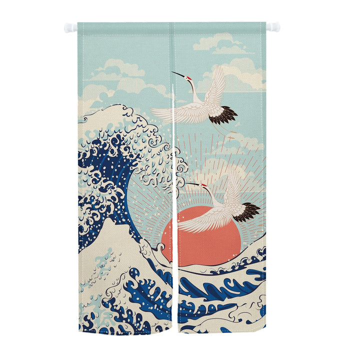Japanese Linen Patterned Doorway Tapestry Noren On Sale - Japanese Crane