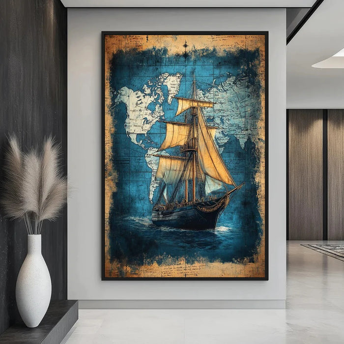 Vintage Marine Life Canvas Print Nautical Treasure Map Wall Decor Ocean Theme Poster On Sale