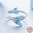 925 Sterling Silver White Gold Plated Enamel Whale Adjustable Ring On Sale
