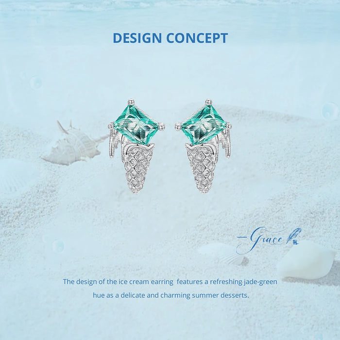 925 Sterling Silver Ocean Marine Life Theme Summer Ice-cream Stud Earrings Collection On Sale