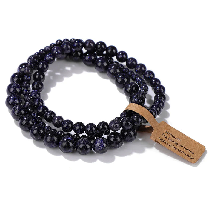 3pcs Set Blue Sandstone Natural Stone Beads Couple Bracelet On Sale