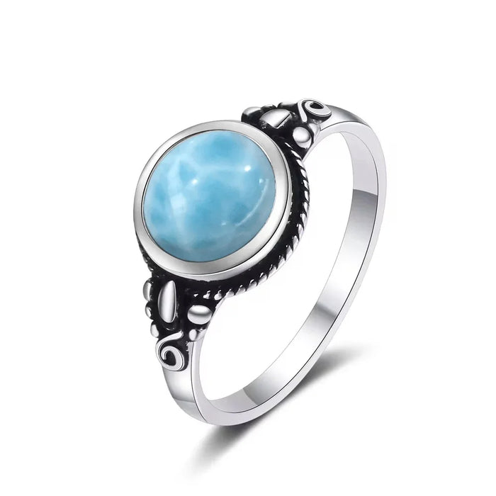 925 Silver Natural Larimar Stone Vintage Style Rings On Sale