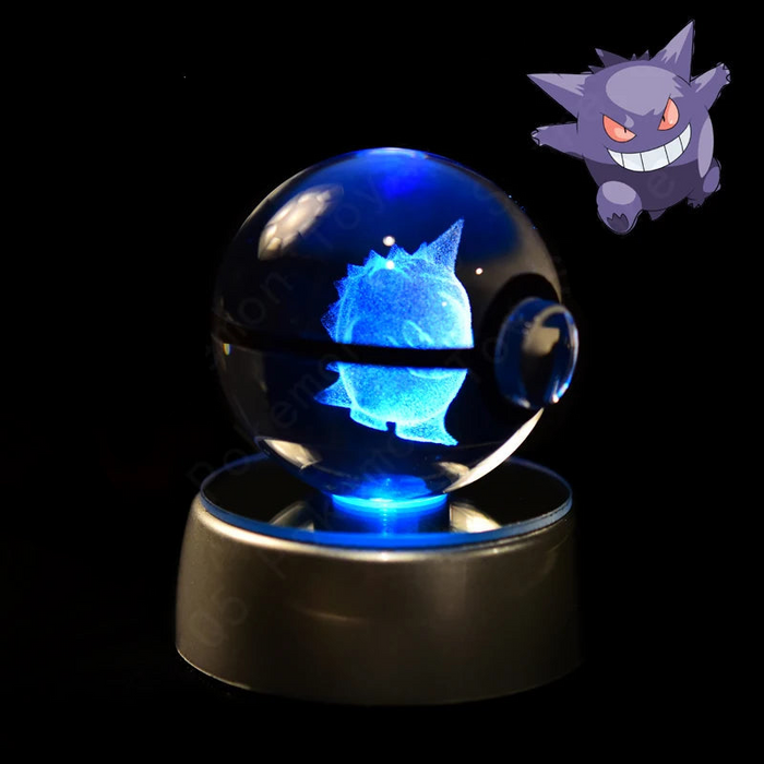 3D Crystal Glass Poke Ball Night Lights Collection Contained Inside Anime Gengar Character On Sale