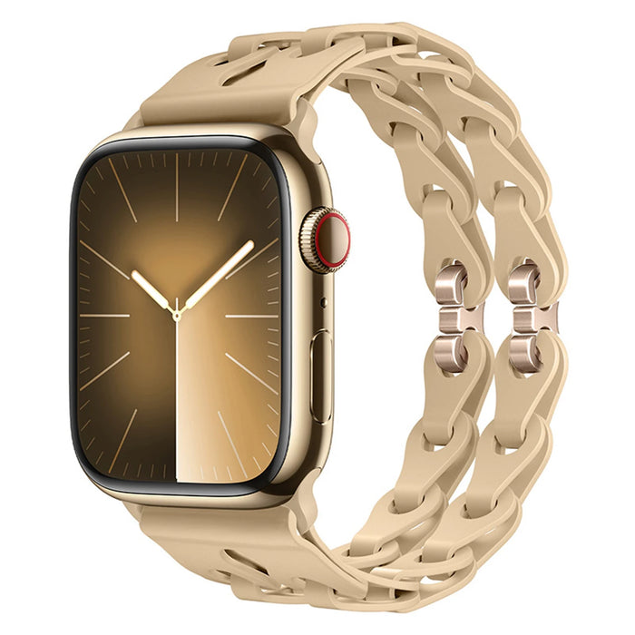 Beige Bike Chain Link Silicone Watch Band for Apple Watch Compatible Models 38mm - 49mm On Sale