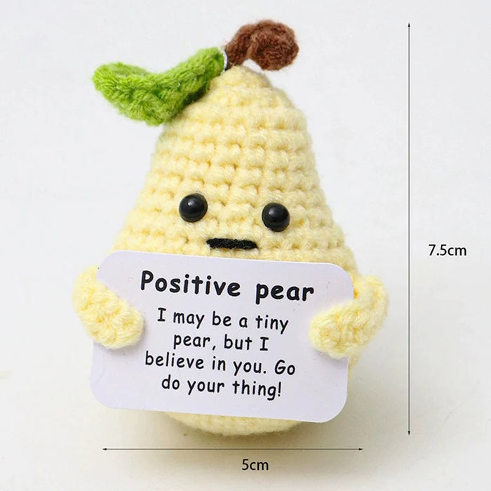 Handmade Positive Message Cute Upbeat Pear Crochet Plush Dolls For Desktop And Home Decor On Sale