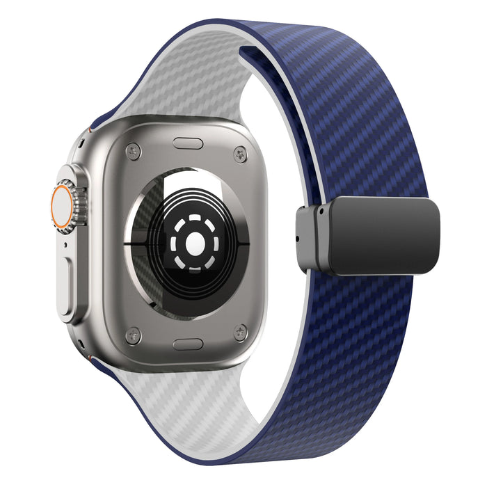 Blue White Carbon Fiber Pattern Silicone Magnetic Loop Apple Watch Band For iWatch Series On Sale