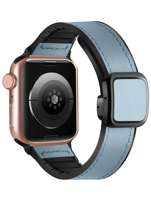 Blue Modern Magnetic Buckle Genuine Cow Leather Apple Watch Band For Apple Watch Series On Sale